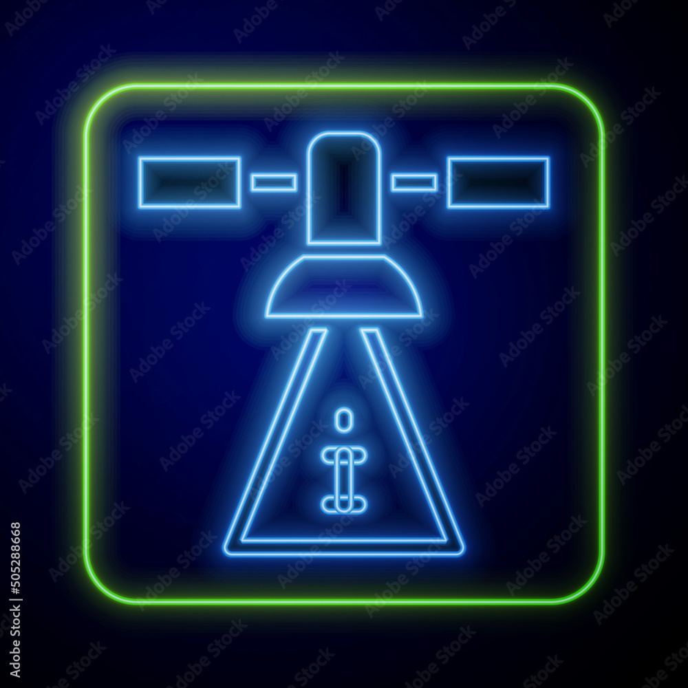 Glowing neon Satellite icon isolated on blue background. Vector Glowing neon Satellite icon isolated on blue background. Vector
