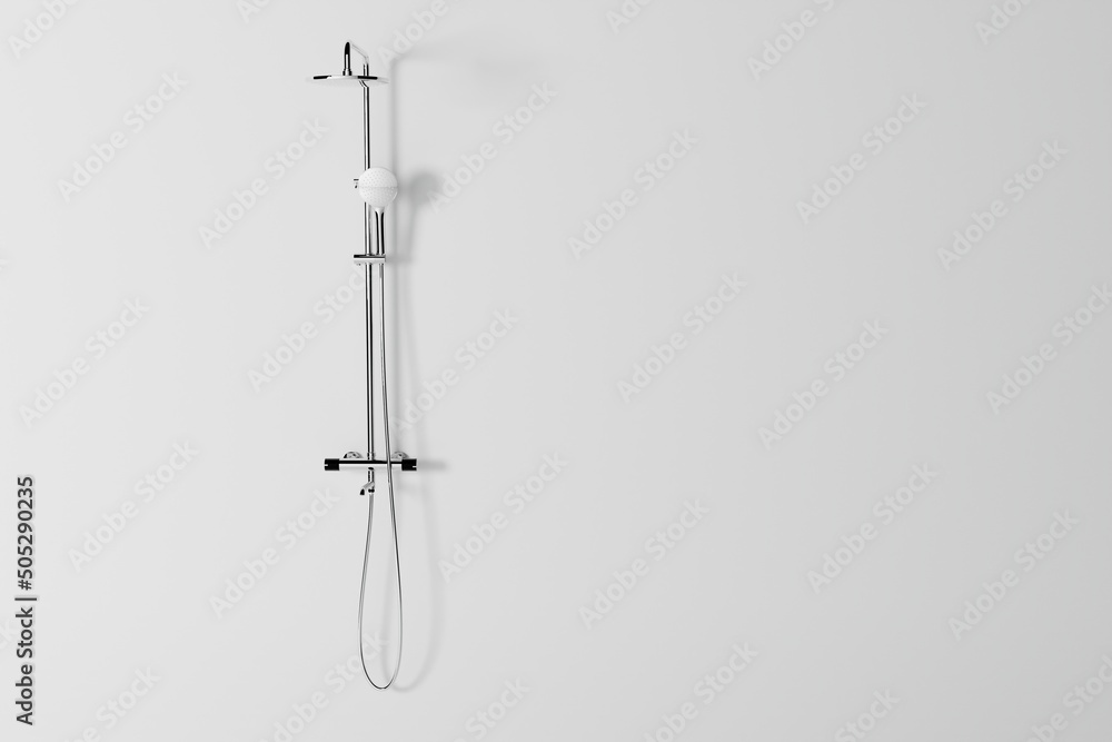 Shower. The concept of the bathroom, taking care of personal hygiene. Minimalistic style. Shower in the bathroom. 3d render, 3d illustration.