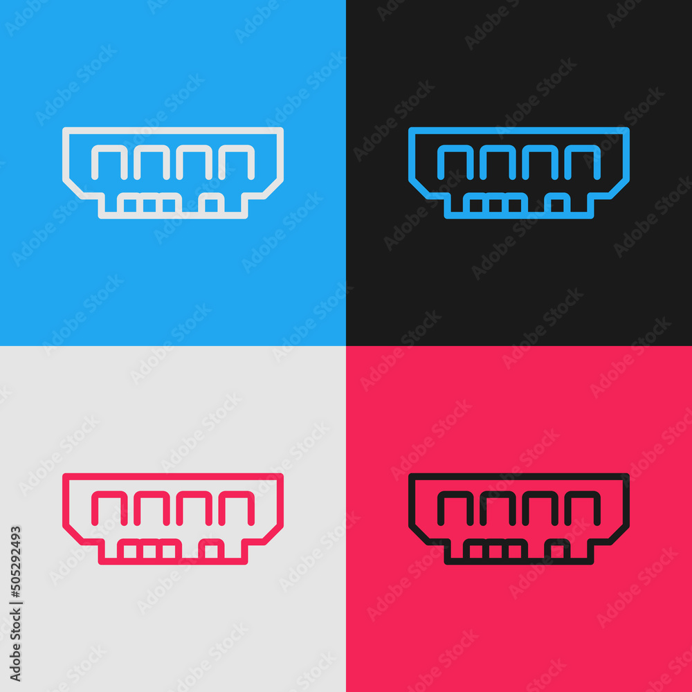 Pop art line RAM, random access memory icon isolated on color background. Vector Pop art line RAM, random access memory icon isolated on color background. Vector