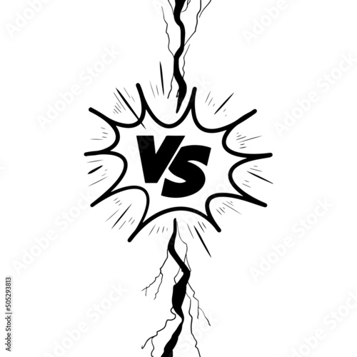 Versus Or VS Letters Logo Design in doodle style. Comic fighting duel with lightning ray border. vector illustration.