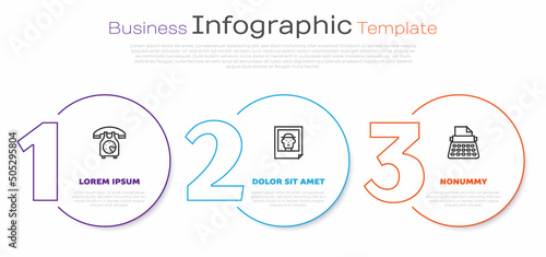 Set line Telephone handset, Photo and Retro typewriter. Business infographic template. Vector