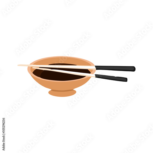 a bowl of Japanese soy sauce (Shoyu) with chopsticks on it. BBQ meat marinade symbol. Basic elements graphic resources. can be edited with eps 10 format
