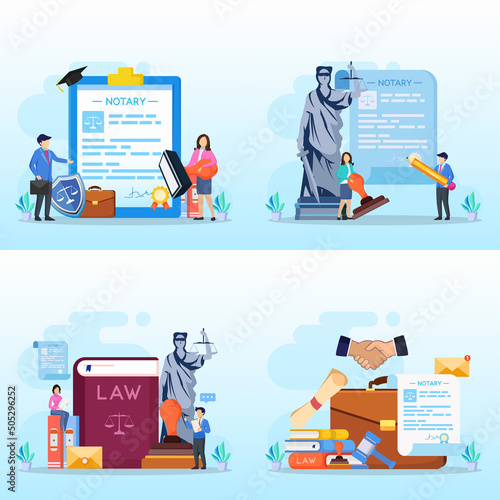 Notary services and legal assistance flat vector illustration.