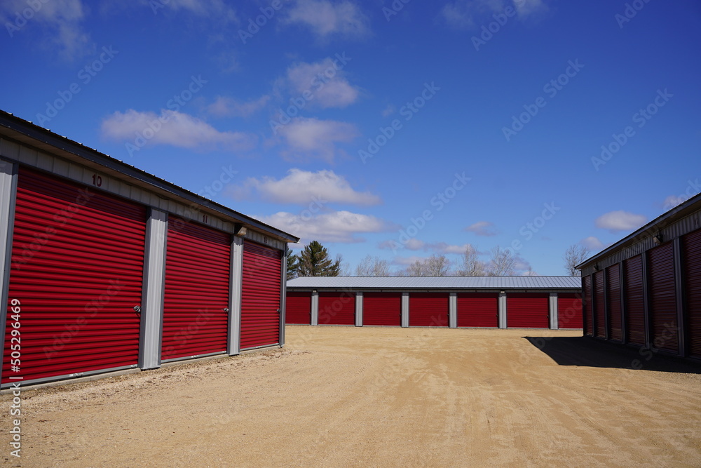 Red storage units are used for the community to store items. Red storage units are used for the community to store items.