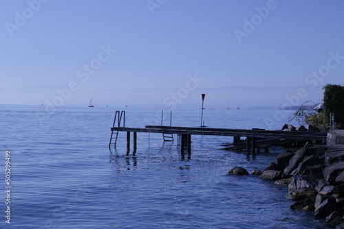 rive du lac Léman, ponton et plongeoir