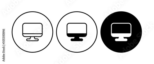 Monitor PC, Icon computer screen, logo of TV set for mobile concept sign, symbol, vector, illustration, editable stroke, flat design style isolated on white
