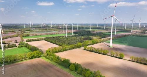 Wallpaper Mural Aerial tilt up view of tulip field and wind farm, Flevoland, Netherlands Torontodigital.ca