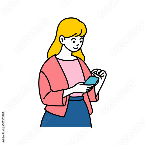 スマートフォンを操作する女性　上半身