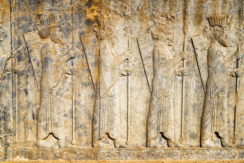 Amazing bas-relief at ancient necropolis Naqsh-e Rustam in Iran photo