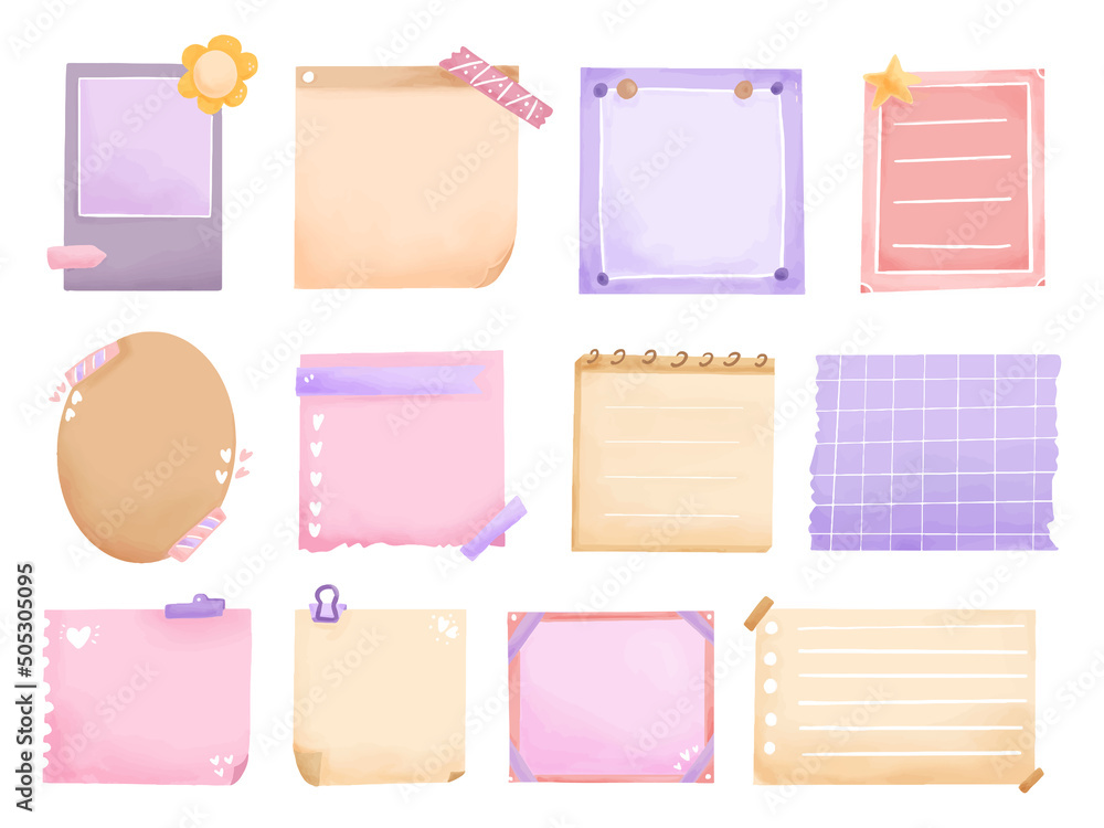 Set of Bullet Journal Stickers sheet. Digital cute sticky notes memo ...