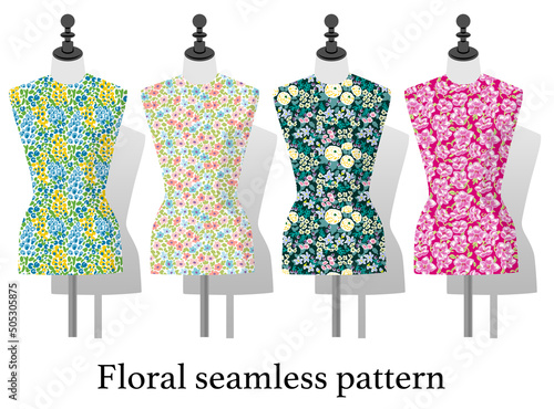 Vintage-style seamless floral pattern set