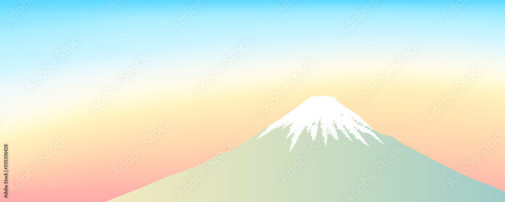 グラデーションが美しい朝焼けの空と富士山の風景のバナー、ヘッダーデザイン