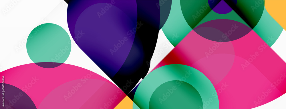 Colorful round shapes, circles and triangles background. Minimal geometric template for wallpaper, banner, presentation Colorful round shapes, circles and triangles background. Minimal geometric template for wallpaper, banner, presentation