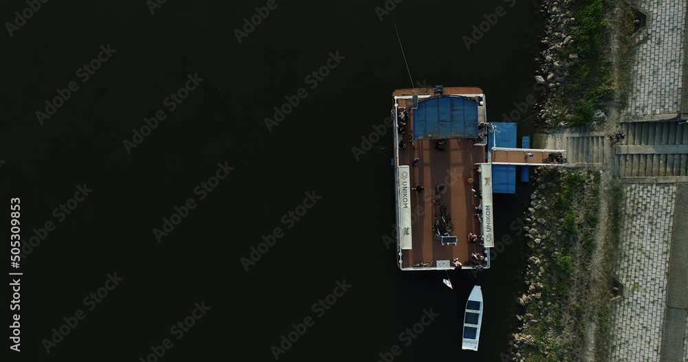Aerial view of a ferry stop along Drava river in Osijek, Croatia. Aerial view of a ferry stop along Drava river in Osijek, Croatia.