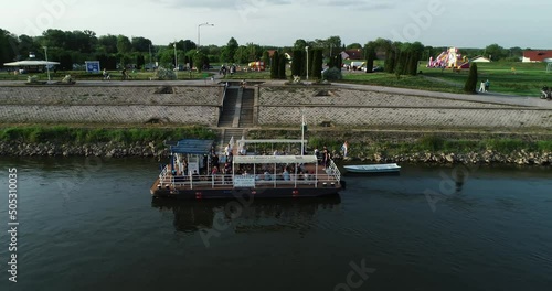 Aerial view of a ferry stop along Drava river in Osijek, Croatia. photo