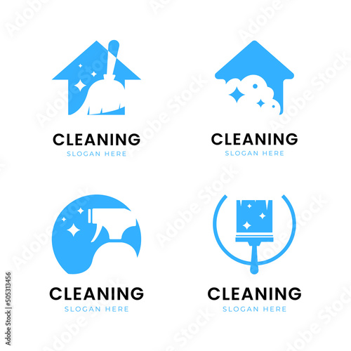 Cleaning service logo collection with cleaner tool concept for housework