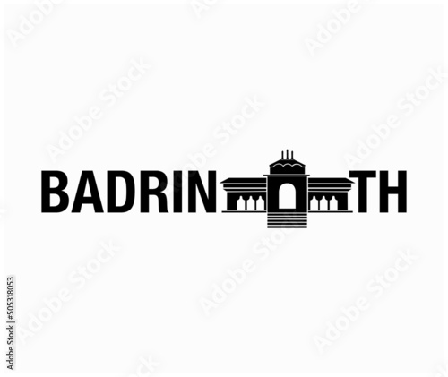 Badrinath Typography with the temple icon. Badrinath Dham lettering. photo