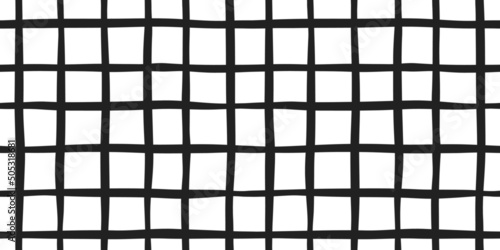 Modern seamless vector doodle pattern. Black and white grid. Hand drawn minimalistic checkered background. Monochrome abstract illustration in cartoon style 
