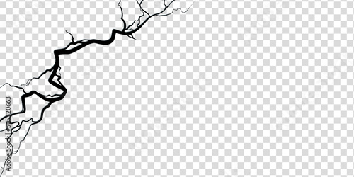 Crack on concrete or ground due to aging or drought. Fissure isolated in transparent background. Monochrome vector illustration