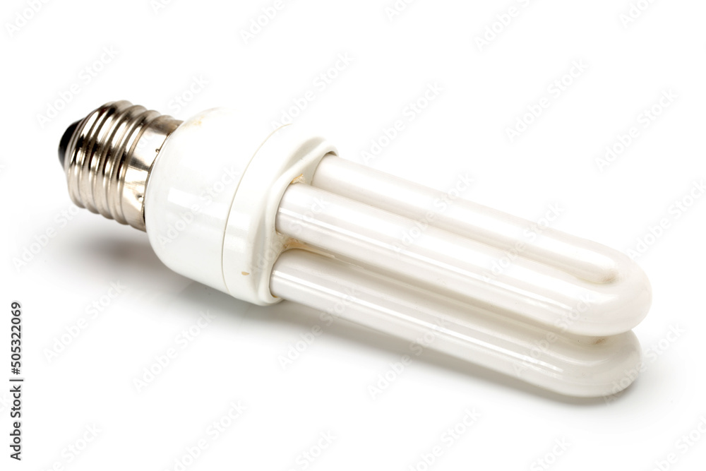 energy saving fluorescent light bulb on white background