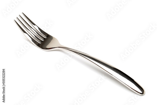Stainless knife and fork on white background