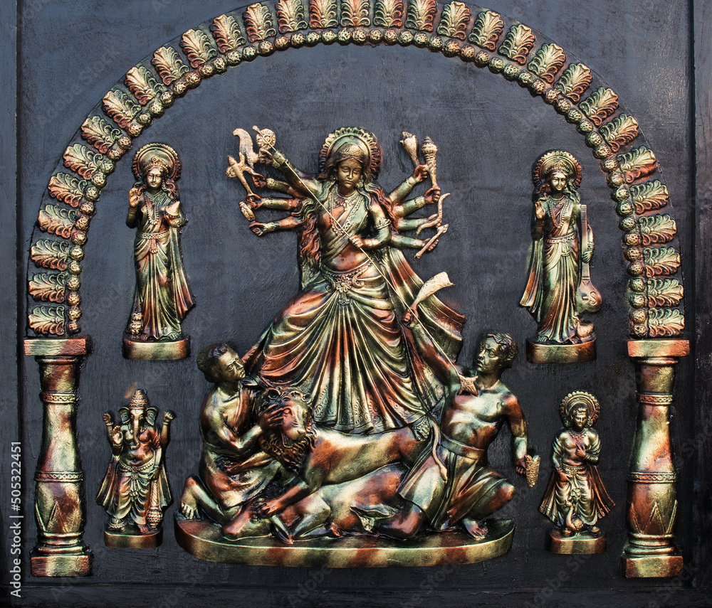 KOLKATA, WEST BENGAL , INDIA - NOVEMBER 23RD 2014 : Miniature of Goddess Durga, handicrafts on display during the Handicraft Fair in Kolkata - the biggest handicrafts fair in Asia.