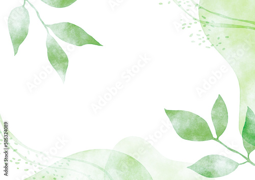 水彩の葉のフレーム　緑
