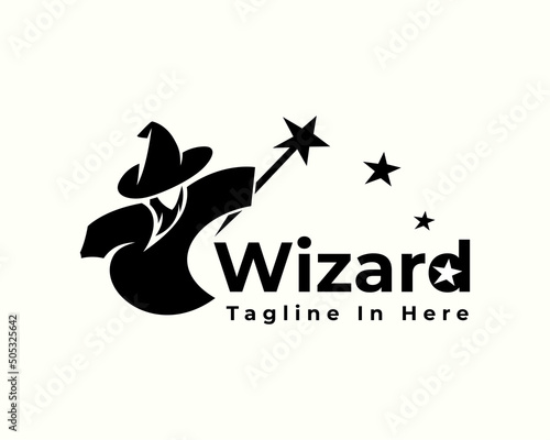 black silhouette magician showing magic logo icon symbol illustration inspiration