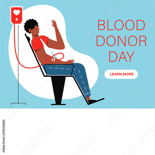 A vector image of a black man donating blood. Blood donor day
