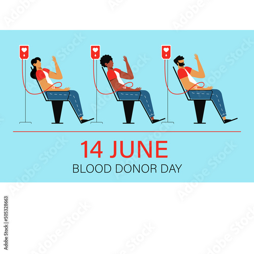 A vector image with a group of people donating blood. Blood donor day