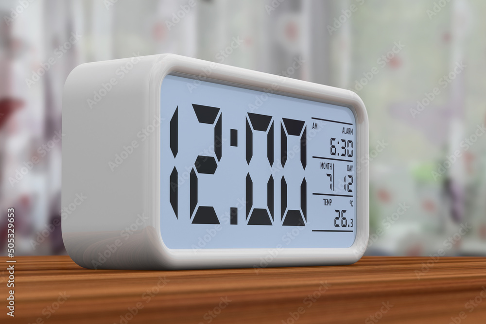 alarm clock on wooden table. 3D render alarm clock on wooden table. 3D render