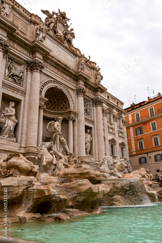 Trevi Fountain, the largest Baroque fountain in the city and one of the most famous fountains in the world located in Rome (Roma), Lazio, Italy, EU Europe. Fontana di Trevi in the Trevi district