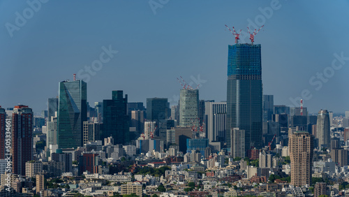 Urban landscape with dense buildings at central Tokyo area. photo