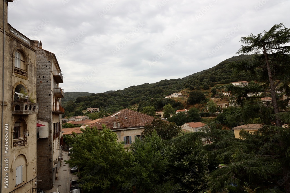 view of the city of the city in the mountains  on corsica