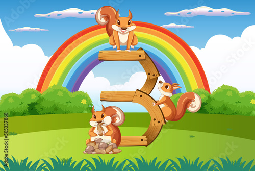 Three squirrel attached to number three