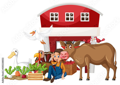 Farming theme with farmer and animals