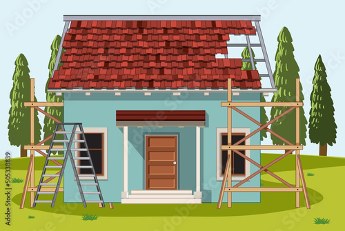 Cartoon scene of building construction site