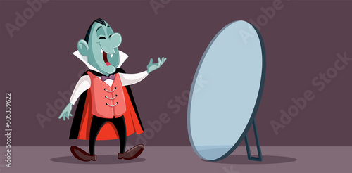 Vampire Looking in the Mirror Seeing No Reflection Vector Cartoon