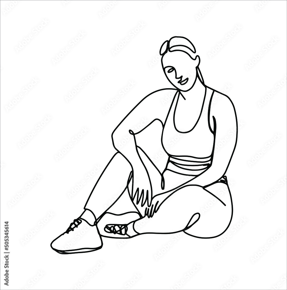 Vector line art illustration. Woman model plus size. Body positive art Vector line art illustration. Woman model plus size. Body positive art
