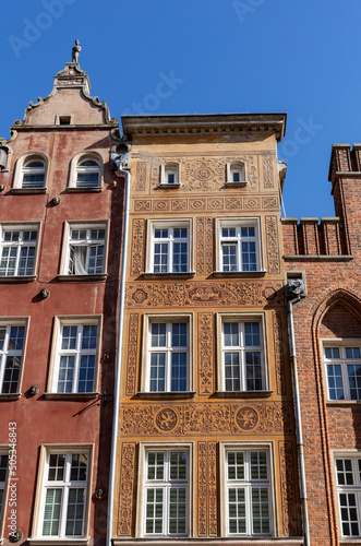 The facades of the restored Gda  sk patrician houses at Long Lane at the Main Town  Old Town 