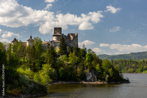 Niedzica Castle on Czorsztyn Lake in Pieniny Mountains  Poland at Spring