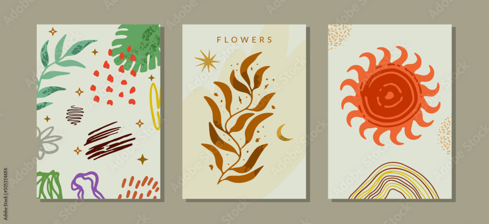 Vector modern set of abstract A4 hand-painted summer art compositions for print, fabric, banner, poster, poster Vector modern set of abstract A4 hand-painted summer art compositions for print, fabric, banner, poster, poster