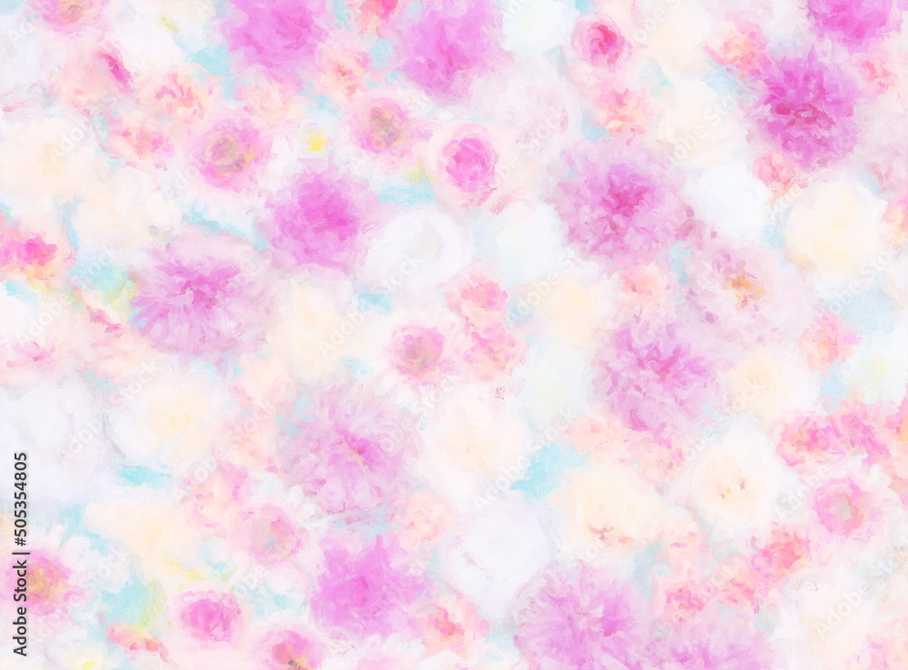 Pink and white floral background painted in pastels
