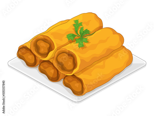 Chinese spring rolls fried (Lumpia) isolated illustration vector.