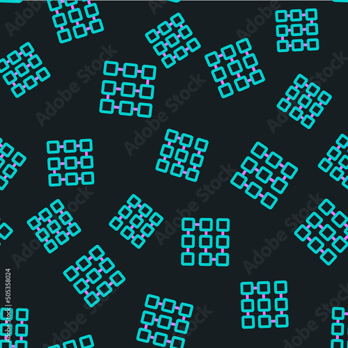Line NFT blockchain technology icon isolated seamless pattern on black background. Non fungible token. Digital crypto art concept. Vector