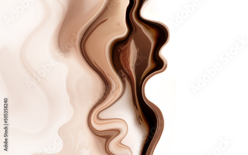Chocolate with milk fluid splash texture. Cocoa or coffee cream sweet food delicious background.