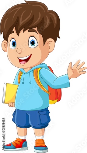 Cartoon little boy waving hand