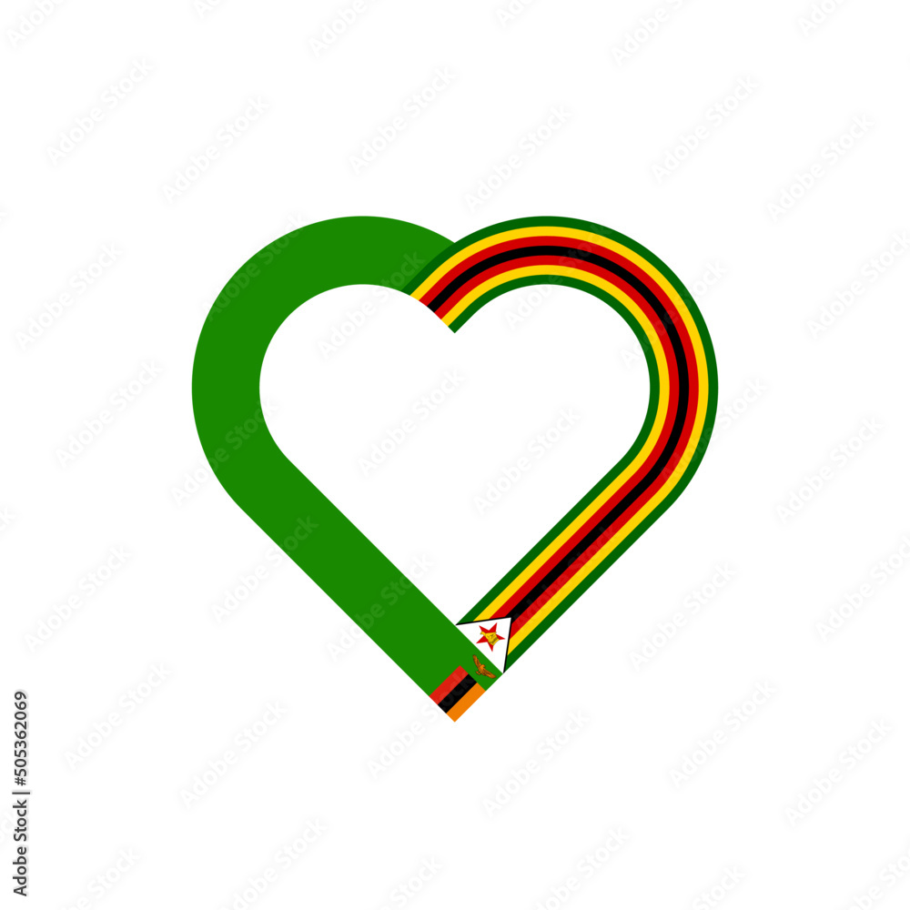 unity concept. heart ribbon icon of zambia and zimbabwe flags. vector illustration isolated on white background - obrazy, fototapety, plakaty 
