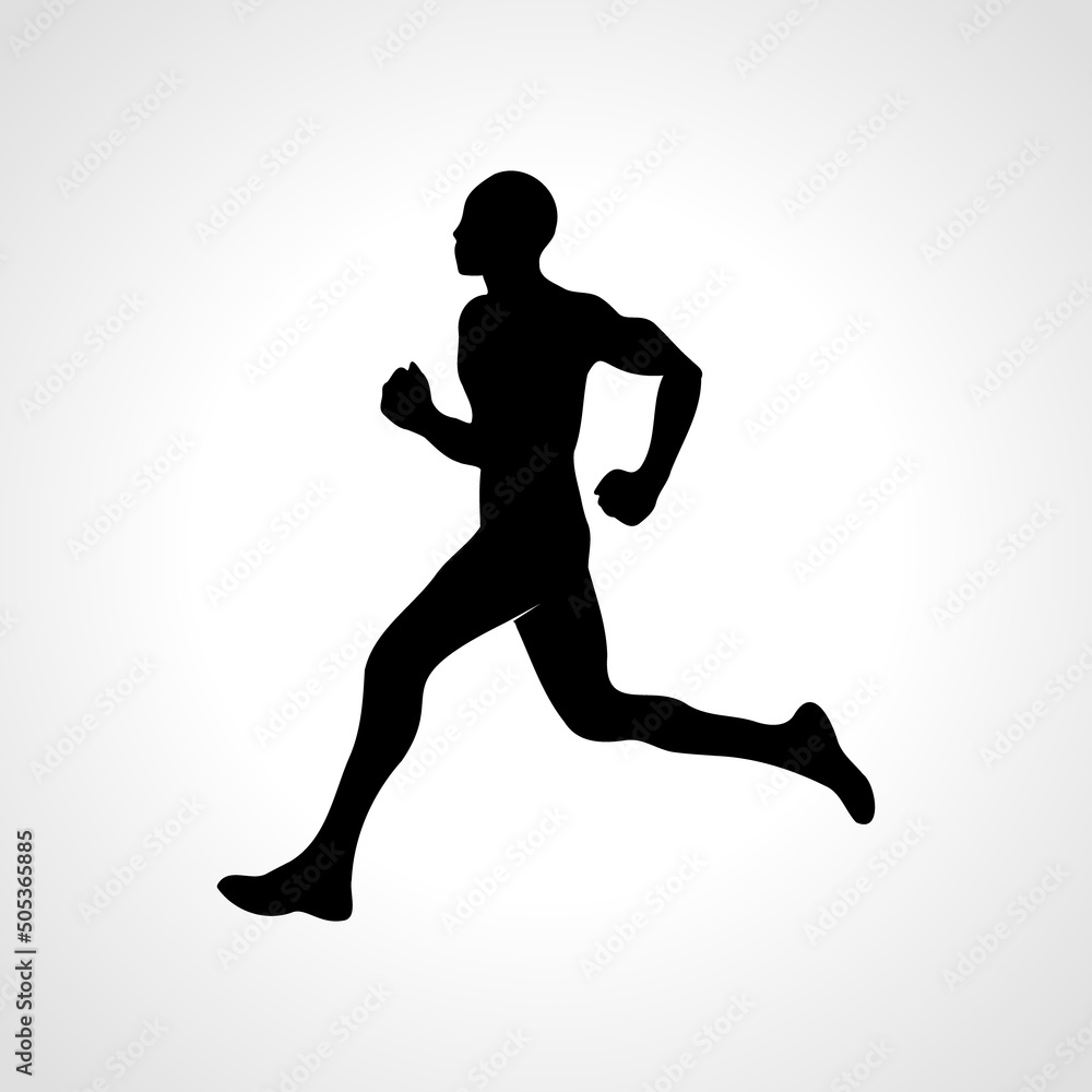 Silhouette of a running man or jogger or sprinter. Jogging and sprint concept icon or symbol.