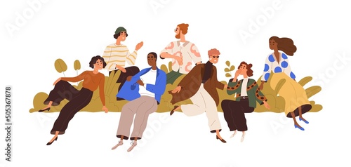 Diverse community concept. Group, team of people together in social unity. Communication, interaction, coexistence in healthy society. Flat graphic vector illustration isolated on white background